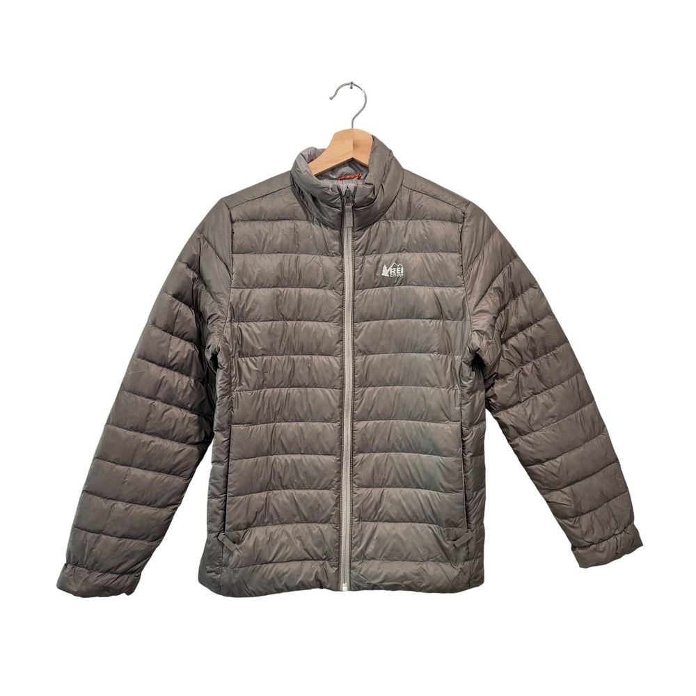 REI Co-op Kids Gray Down Puffer Jacket Full Zip Lightweight Large